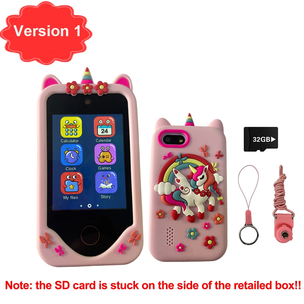 Children Phone Educational Toys 18 Games Musical Toy Baby Mobile Selfie Camera With 32G TF Card Toys for Kids Birthday Gifts Vue type 1 pink