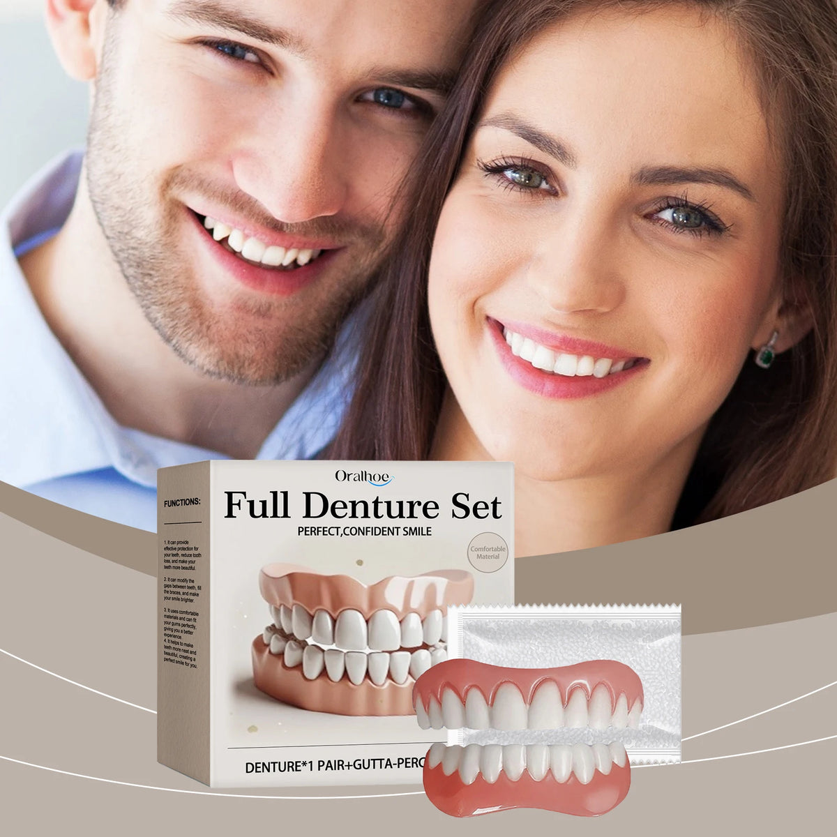 Silicone False Teeth Upper Lower Veneers Dentures Whitening Fake Teeth Confident Smile Comfortable Fit Teeth Orthodontic Tools Vue