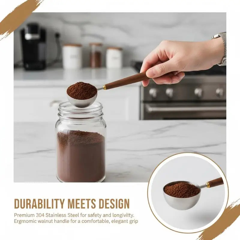 Wood Handle Stainless Steel Coffee Scoop Tablespoon Accurate Measuring Spoon for Coffee Beans Powder Home Cafe Use Vue