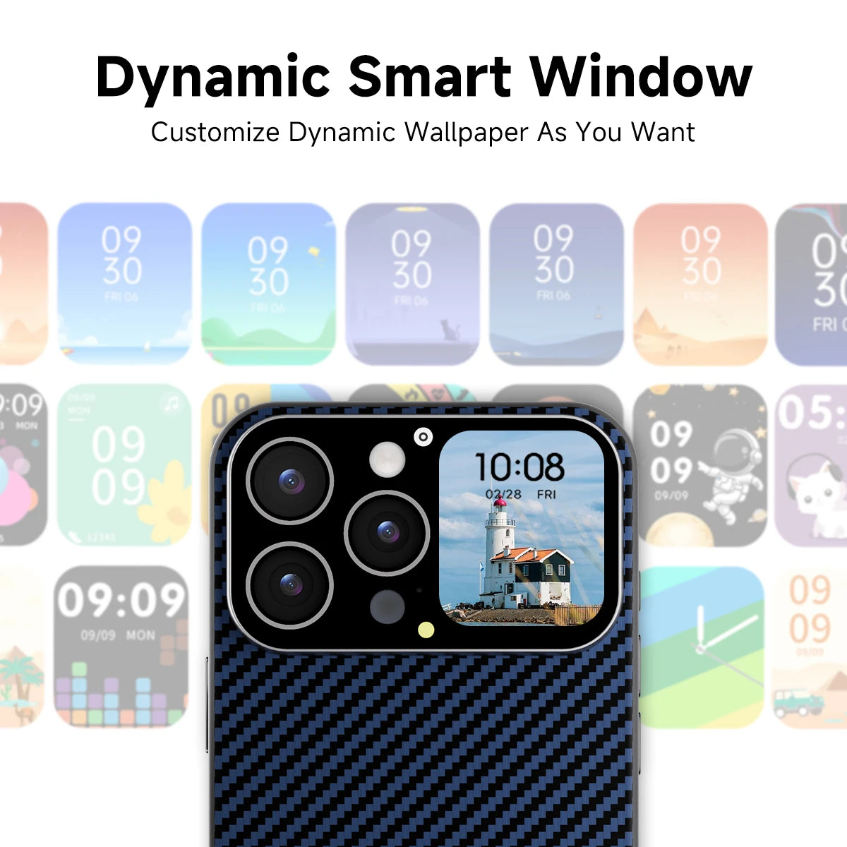 2025 Smart Phone Case with 1.83'' Window Screen Selfie Preview Custom Photo/Video Background Message Push for Apple iPhone Gift Vue
