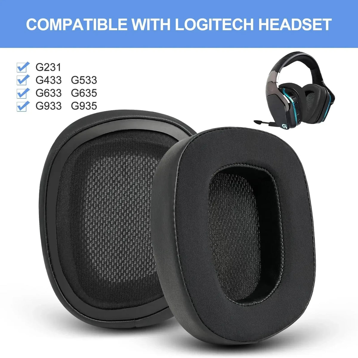 Cooling Replacement Earpads Cushions Compatible with Logitech G633 G933 Gaming Headset Vue
