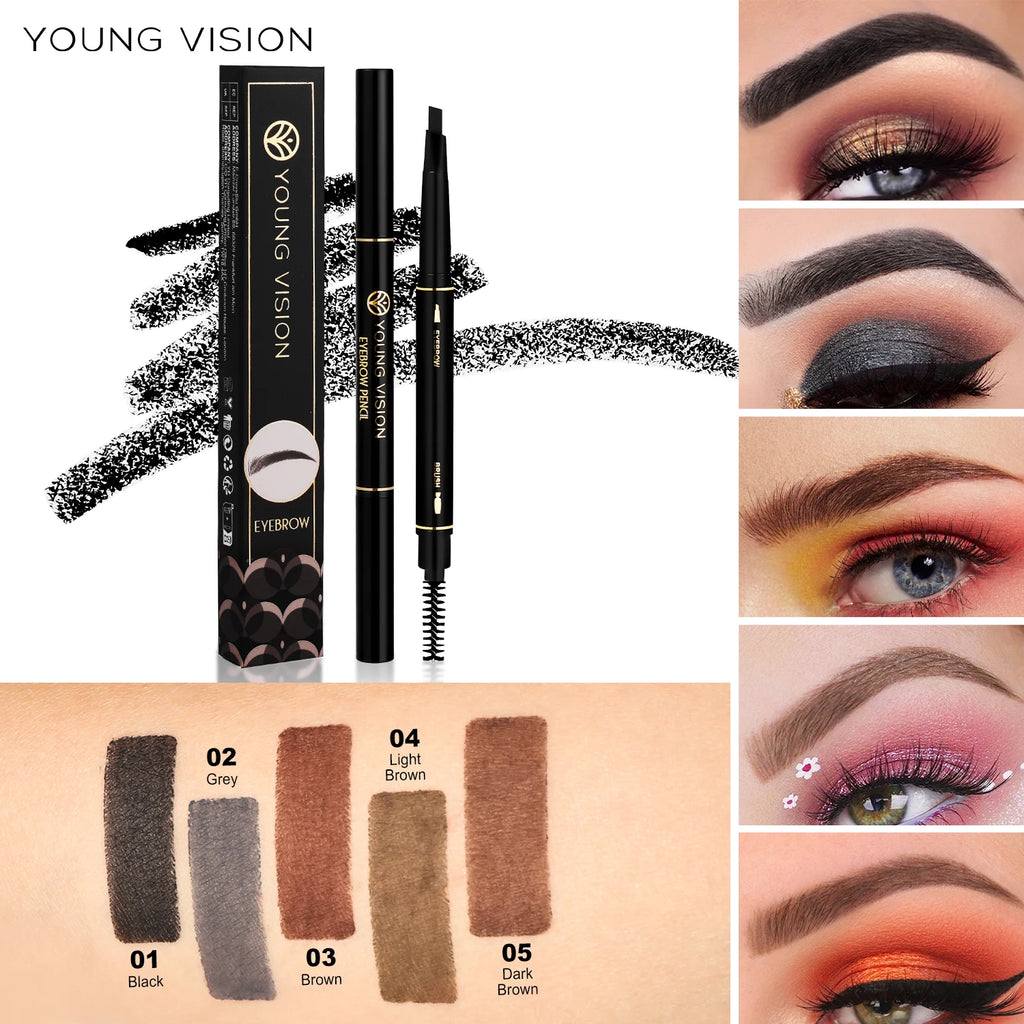 YOUNG VISION Five-Color Spiral Eyebrow Brush & Pencil Dual-Ended Twist-Up Waterproof Smudge-Proof Triangular Eyebrow Pencil Vue