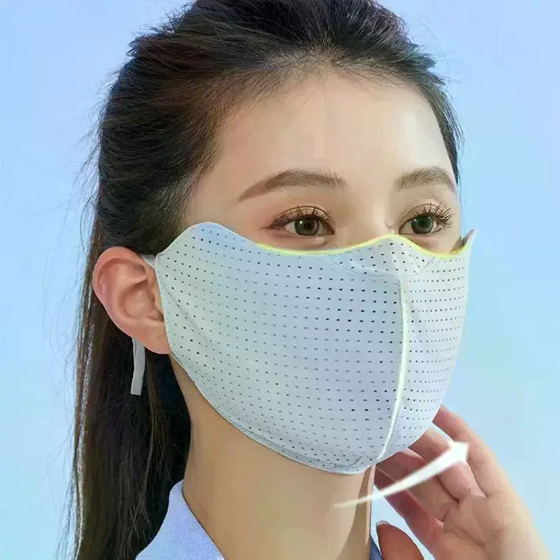 Solid Color Breathable Ice Silk Mask Washable Anti-UV Anti-sun Mask Dustproof Mesh Face Cover Scarf Outdoor Sports Mask Vue