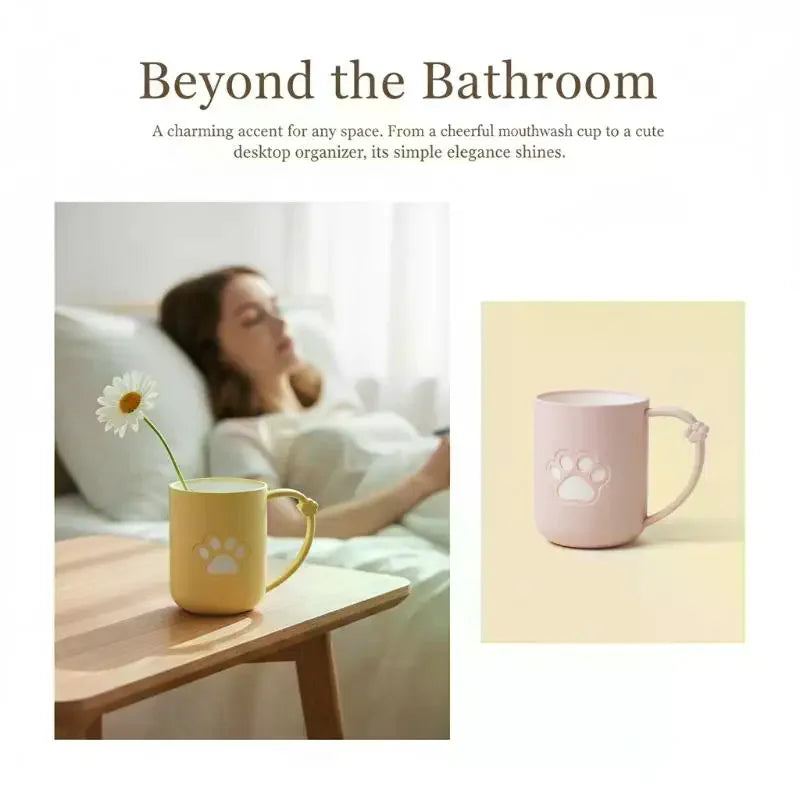 Cute Cartoon Cat Paw Couples Plastic Mouthwash Toothbrush Cup With Handle Home Bathroom Tumblers Portable Toothbrush Holder Vue