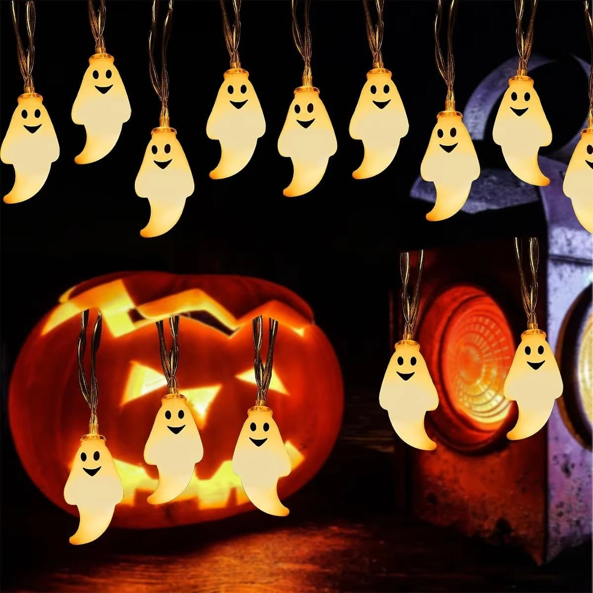 Horror Prop Halloween Ghost LED String Lights Battery Powered Waterproof Glowing Lamp For Home Party Haunted House Decor Light Vue