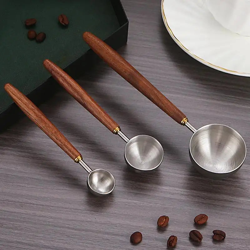 Wood Handle Stainless Steel Coffee Scoop Tablespoon Accurate Measuring Spoon for Coffee Beans Powder Home Cafe Use Vue