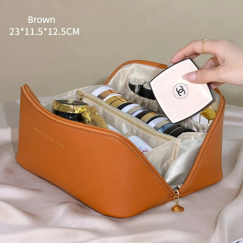 Makeup Organizer Female Toiletry Kit Bag PU Leather Portable Travel Toiletry Bag Women Cosmetic Bag Toiletries Organizer Vue Brown CN