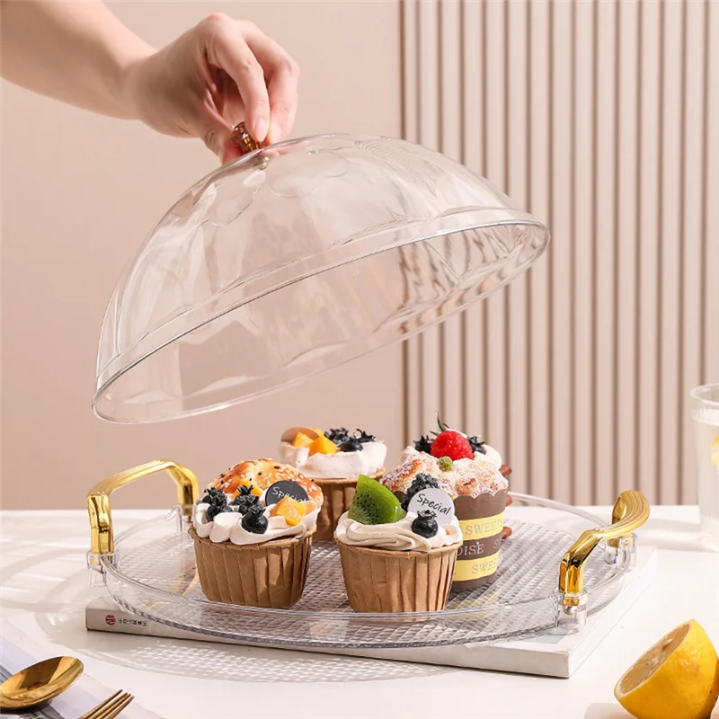 Cake Stand, Round Tray With Lid, Multipurpose Tray With Handle For Tea Breakfast Office Coffee Tableabkw Vue