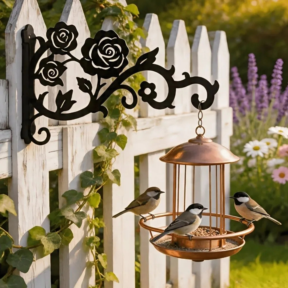 Colorful Hollow Metal Plant Hook Rose Heavy-Duty Flower Basket Hook Rustproof Decorative Outdoor Hanging Hook Balcony Vue