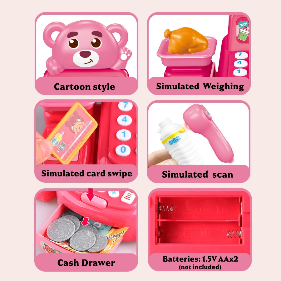 Cash Register Toys, Electric Simulate Supermarket Scan Educational Calculate Gifts for Kids with Sound Light Vue