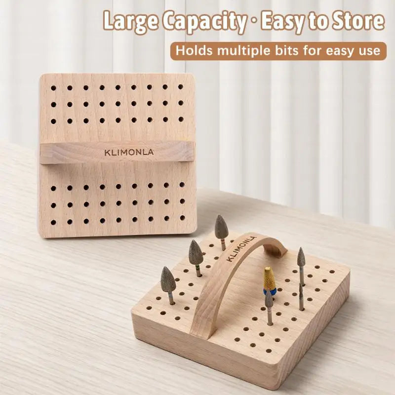 54 Hole Wooden Polishing Head Storage Board Nail Drill Bit Storage Box Transparent Acrylic Holder for Nail Artist Desktop Vue