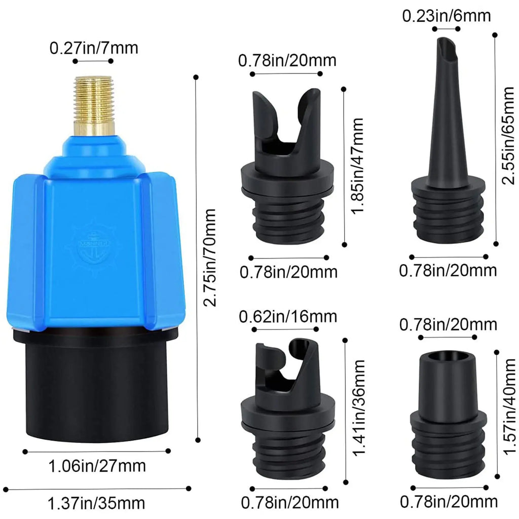 Paddle Board Valve Adapter Rubber Boat Canoe Kayak Pump Converter with 4 Nozzles Vue
