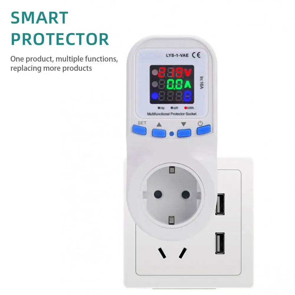 16A Large Screen Display Metering Socket 220V Overvoltage and Undervoltage Protector Electronic Multifunctional Protector Socket Vue