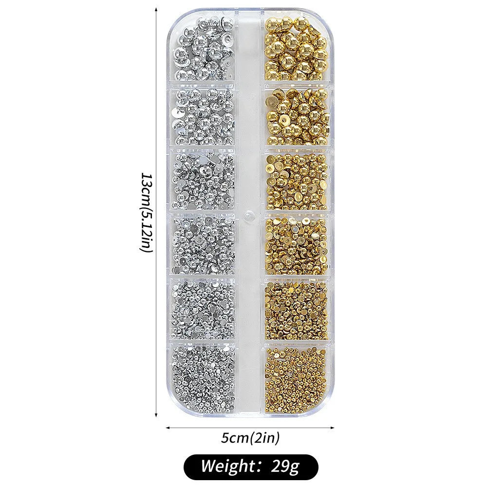 12Grid Box Nail Art Rhinestones Decoration 3D Caviar Beads Gold Silver Metal Nail Charms Jewelry Mix size Steel Nail Decor Vue
