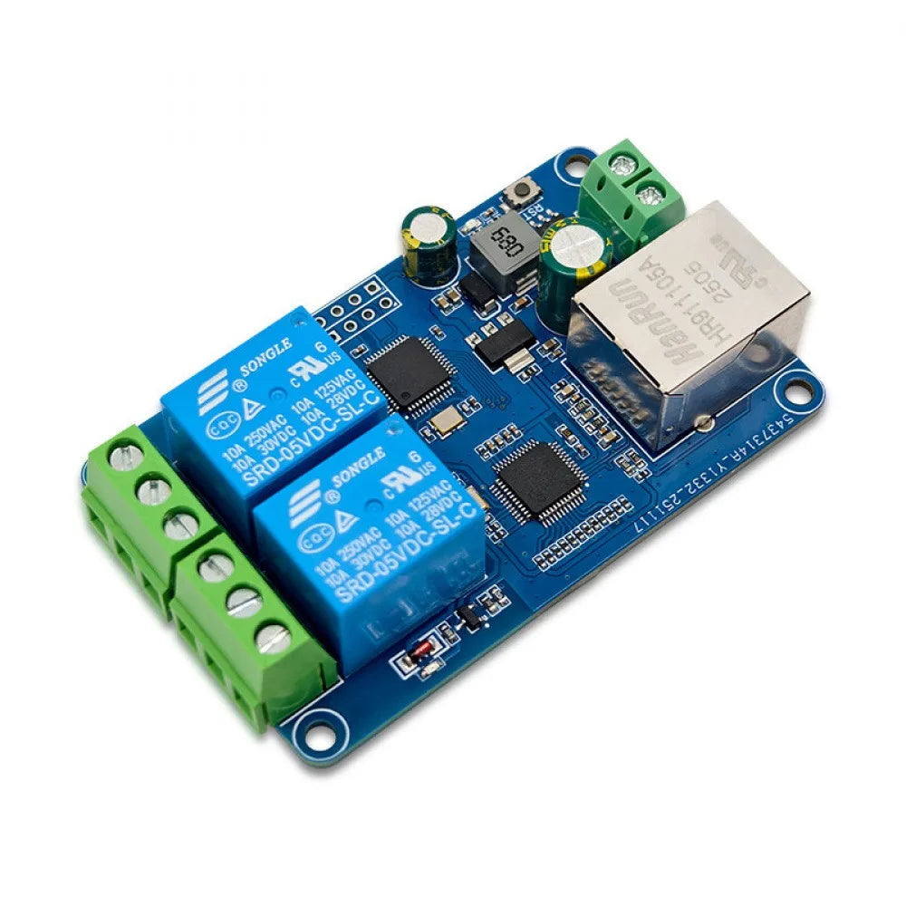 Modbus RTU 2-Channel Ethernet Relay Module W5500 TCP Server LAN Control STM32 Board DC7-36V Power Supply with Indicator Light Vue