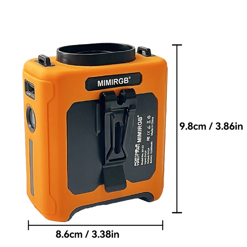 New Waist-Worn Fan for Outdoor Hiking and Mountain Climbing: Ventilation and Cooling, Waist-Worn Design, LED Light, USB Power Vue Orange PRO
