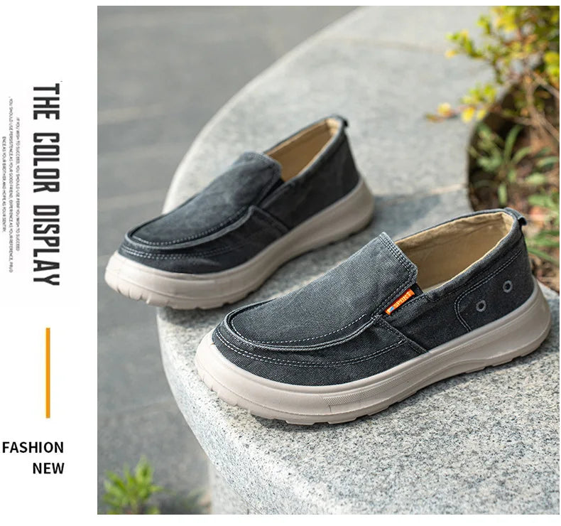 Men's Canvas Slip-On Shoes Wide Toe Thick Anti-Slip Sole Canvas Slip-On Shoes Vue