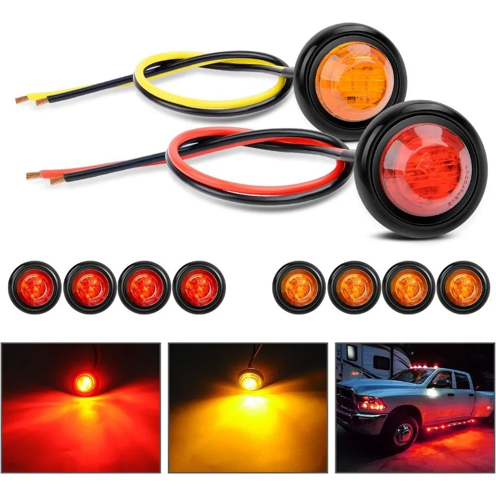 10Pcs 3/4 inch Amber Red Round LED Marker Lights Universal LED Side Marker Light Waterproof 12/24V Truck Trailer Position Lamp Vue