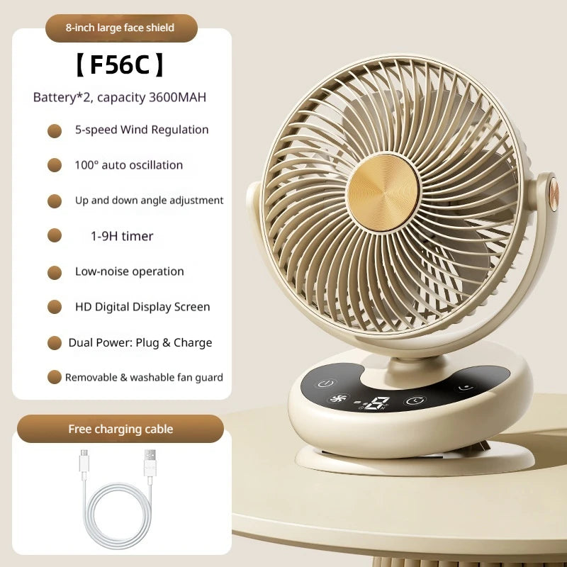 HOMEFISH Mini Oscillating Clip Fan, Portable Battery-Operated Table Fan with 4 Speed Levels, 8 inch Desk fan with Timer Vue