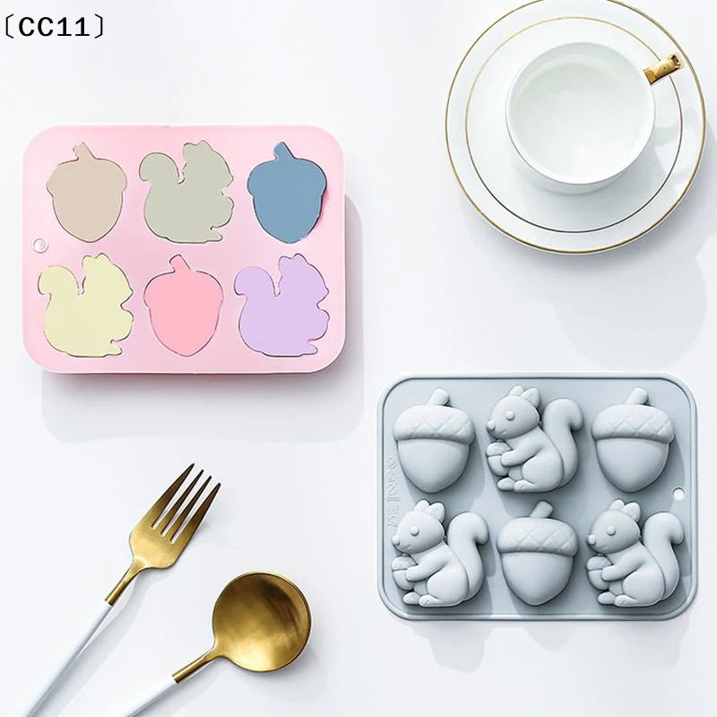 6-hole Squirrel Oak Cake Silicone Molds Autumn Harvest Festival Ice