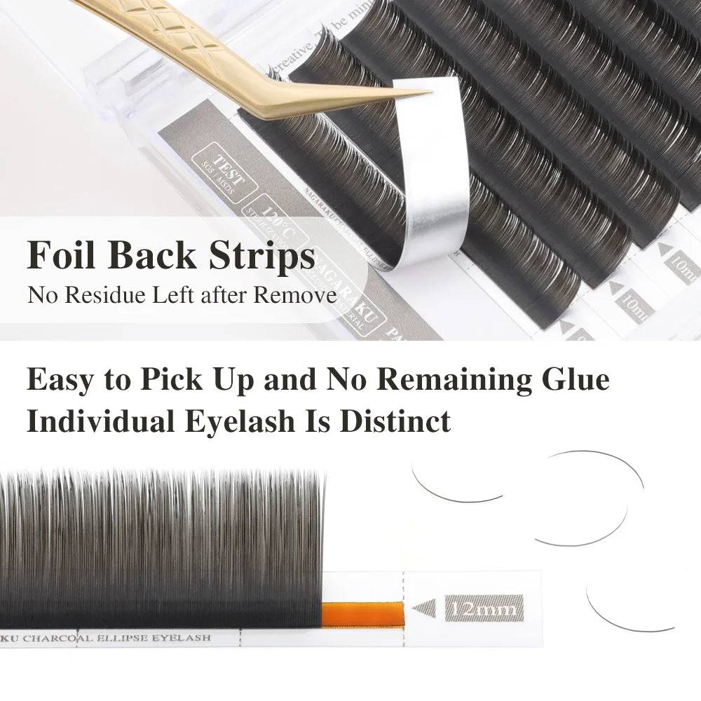 NAGARAKU Flat Ellipse Eyelash Split Tips Matte Gray Black Color Super Soft Gentle Natural Eyelash Extension Flat Shape Lashes Vue