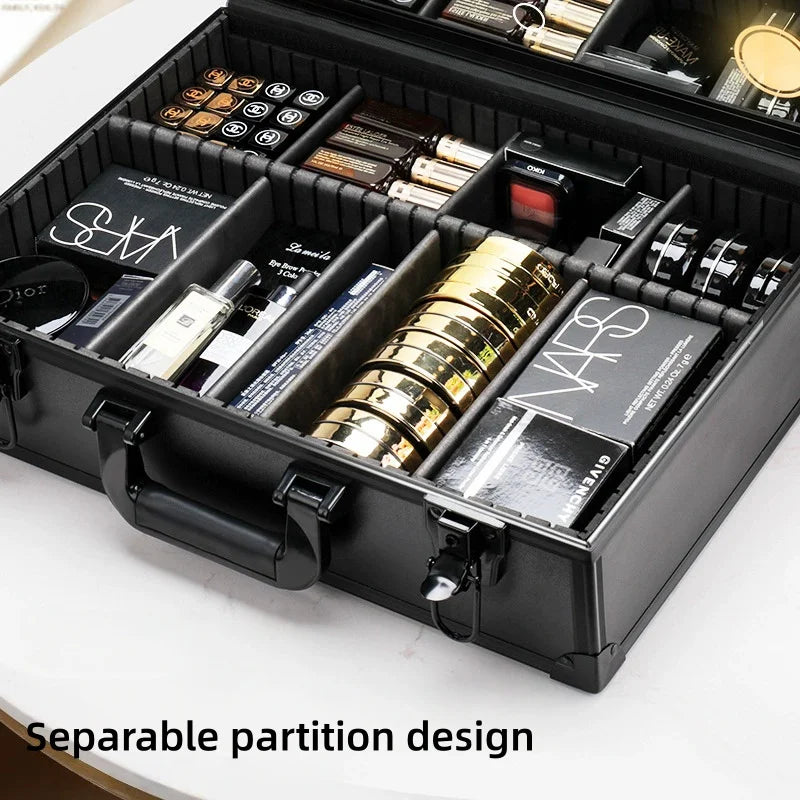Makeup Travel Lighted Case with Large LED Light Mirror Coetic Bag Organizer Professional Adjustable Divider Storage Waterproof Vue