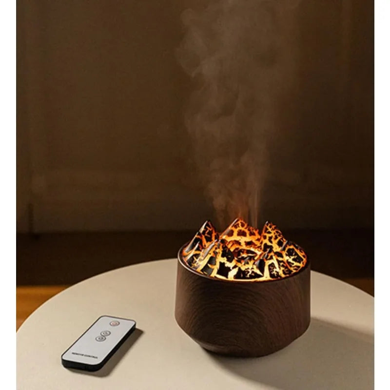 Volcano Flame Aroma Low Noise USB Diffuser Essential Oil Diffuser Bonfire Humidifier with 7-Color Flame Light for Home Office Vue