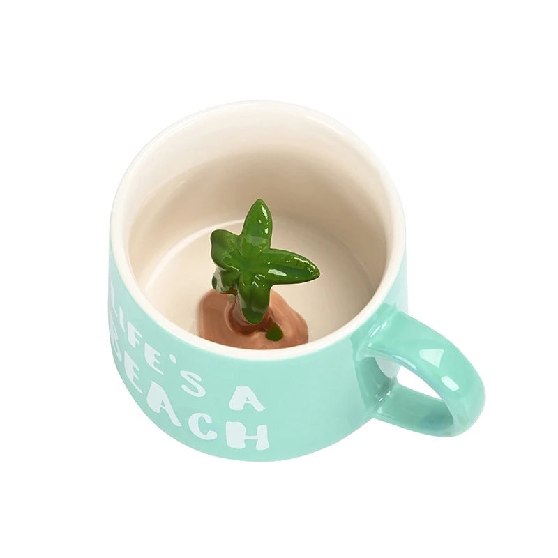 3D Ceramic Coffee Mug With Handle Cute Textured Breakfast Cup For Home Office Desk Table Decor For Women Couples Birthday Gift Vue