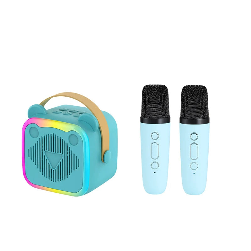 K10 Bluetooth Wireless Speaker With 2 Microphone RGB Light Outdoor Home Voice Change Karaoke Mini Speaker for Family Gifts Vue Blue