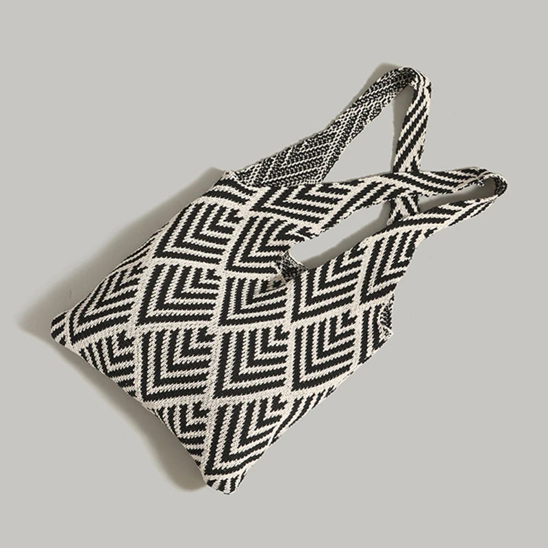 Fashion Handbag Shoulder Bag Knitting Stripe Shopping Bags Large