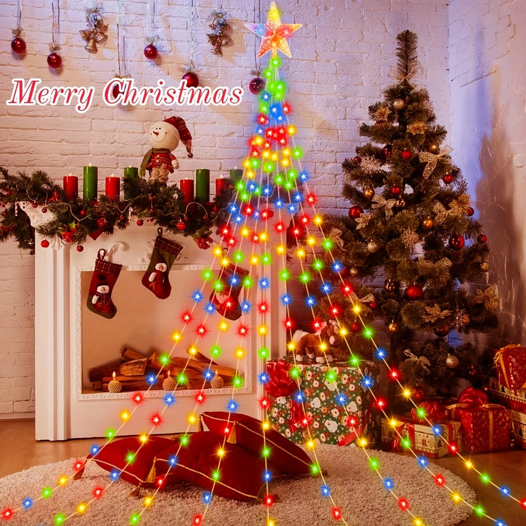 LED Christmas Star Waterfall Lights, USB Powered with 8 Modes&Remote, Indoor/Outdoor for Christmas Tree, Garden, Curtain, Party Vue Multicolor 2M198LED