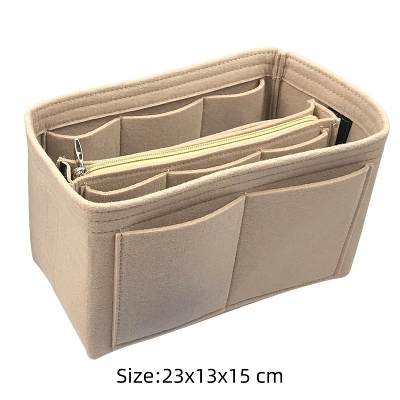 Felt Purse Organizer Insert with Multi Pockets Bag-in-Bag Liner for Handbags Backpacks Travel Makeup Storage Bag Vue 031-Beige