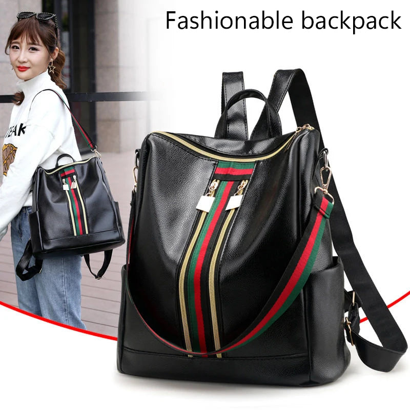 Chic Multi-way Backpack Daily Travel Stylish Striped-detail
