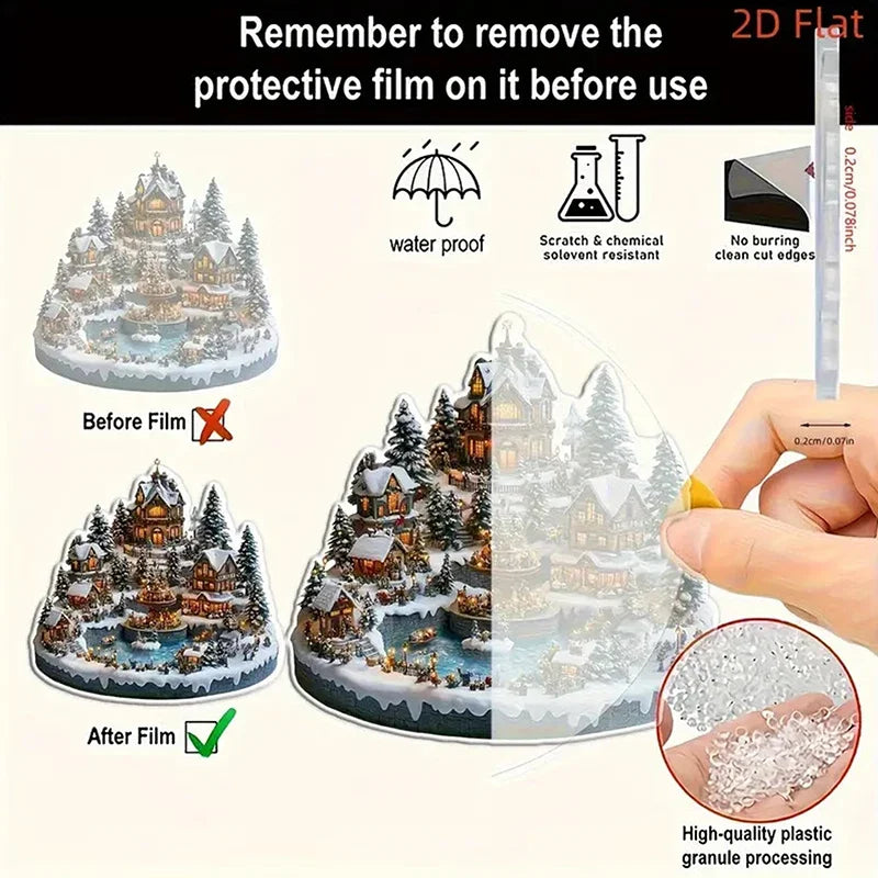 2D Flat Acrylic Christmas Desk Decor With Base Snowman House Rotating Carousel Design Indoor/Outdoor Home Office Decoration Vue