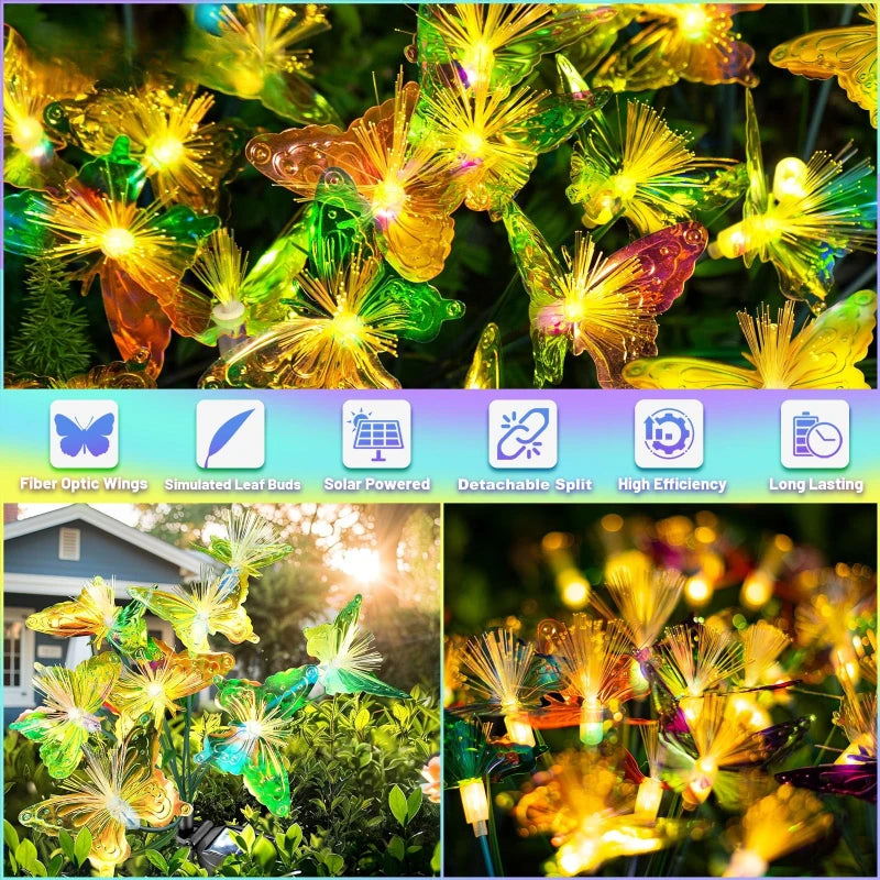 6LEDs Solar-Powered Butterfly Fiber Optic Light - Waterproof Rechargeable Outdoor Garden Decor for Lawn, Yard, and Landscape Vue