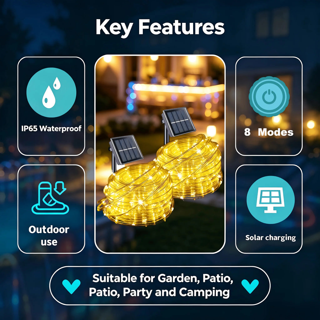 Solar LED Tube Rope Fairy String Lights Waterproof Outdoor Lamp For Garden Patio Wedding Christmas Holiday Home Party Decoration Vue
