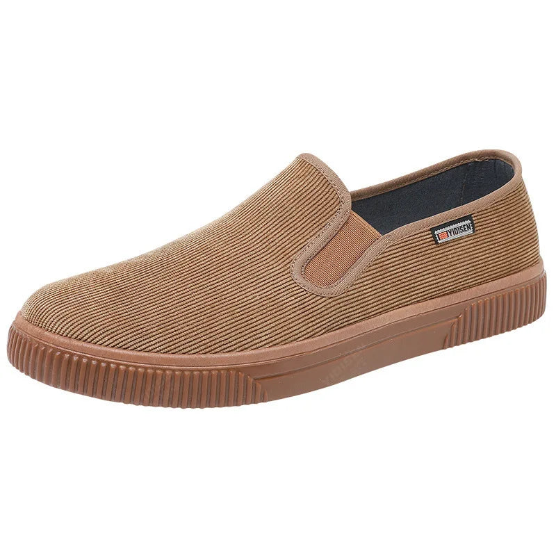 Men's Corduroy Slip-On Flat Casual Shoes – Spring & Autumn Slip-On Casual Shoes Vue C825-38-Dark Brown 44