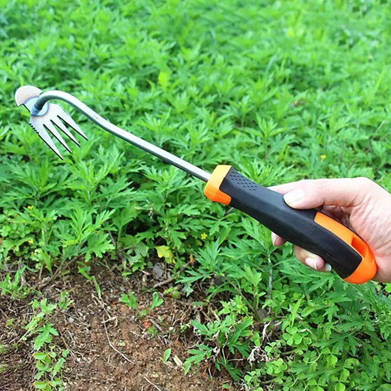 2-in-1 Garden Weeder Rake – 4-Tooth Manual Weed Puller Tool Hand Weeding Tool Vue