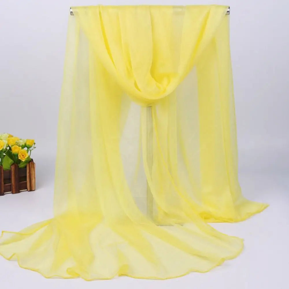 Summer Lightweight Silk Scarf Soft Anti-UV Shawls Breathable Pashmina Vue Yellow