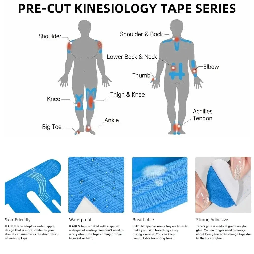10PCS Precut Kinesiology Tape For Knees,Waterproof Elastic Breathable Knee Tape,Athletic Tape Provide Support Stability Running Vue