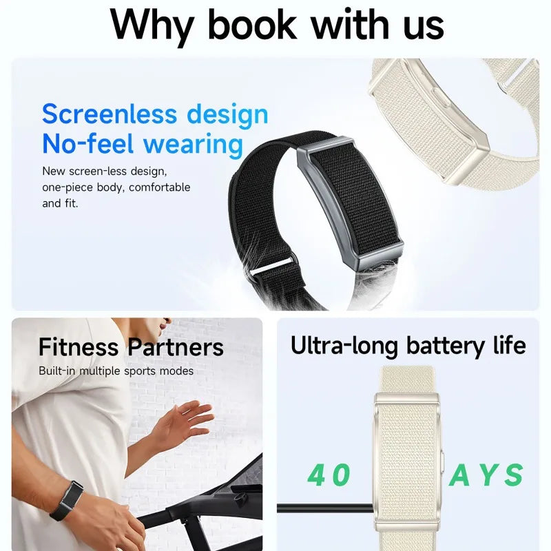 Health Smart Bracelet for Couples Heart Rate Monitor Activity Fitness Tracker Men Women Sports Waterproof Wristbands NO Screen Vue