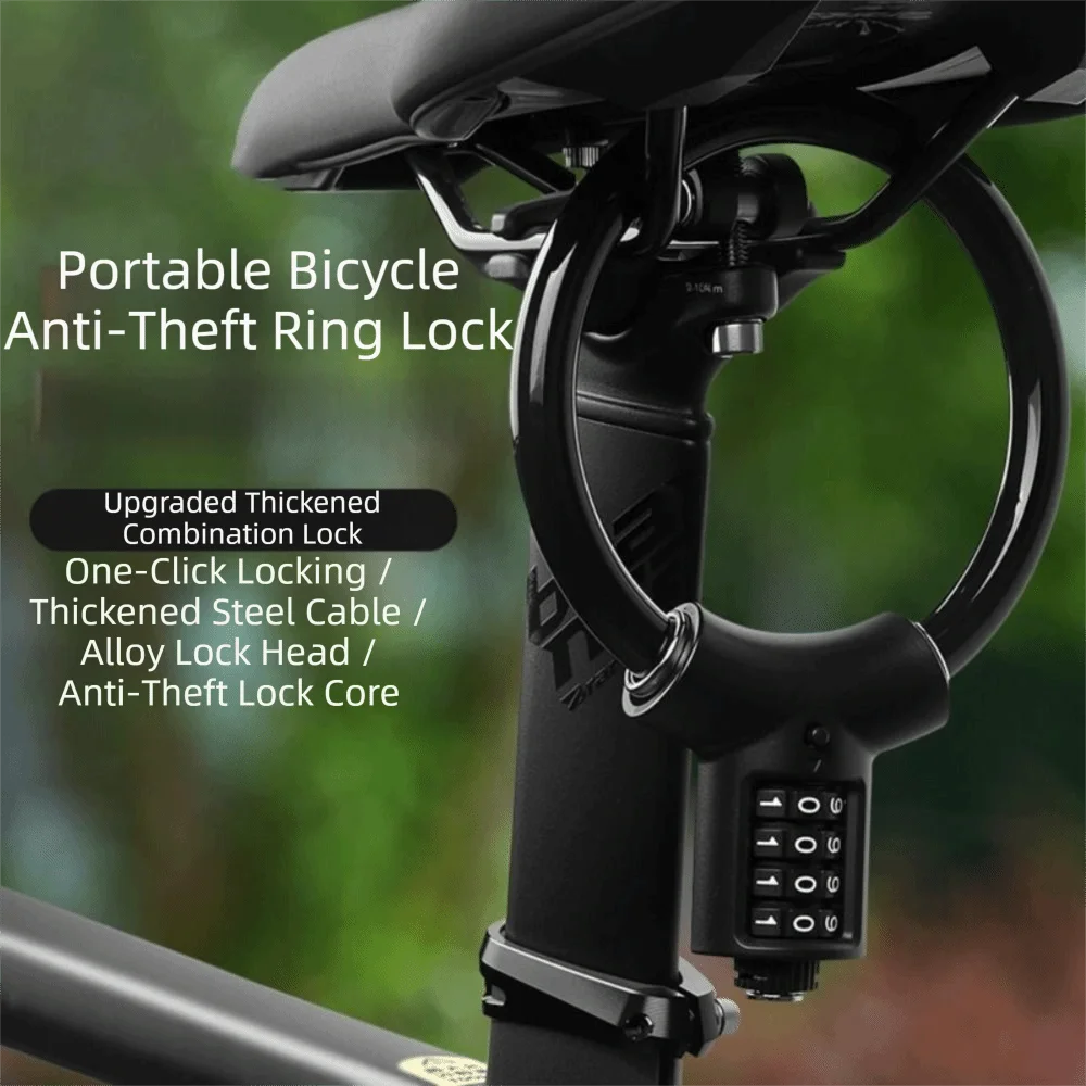 Keyless 4 Digit Combination Bike Cable Lock Steel Cable Anti Theft Bicycle Combination Lock PVC Cover Portable Ring Lock MTB Vue
