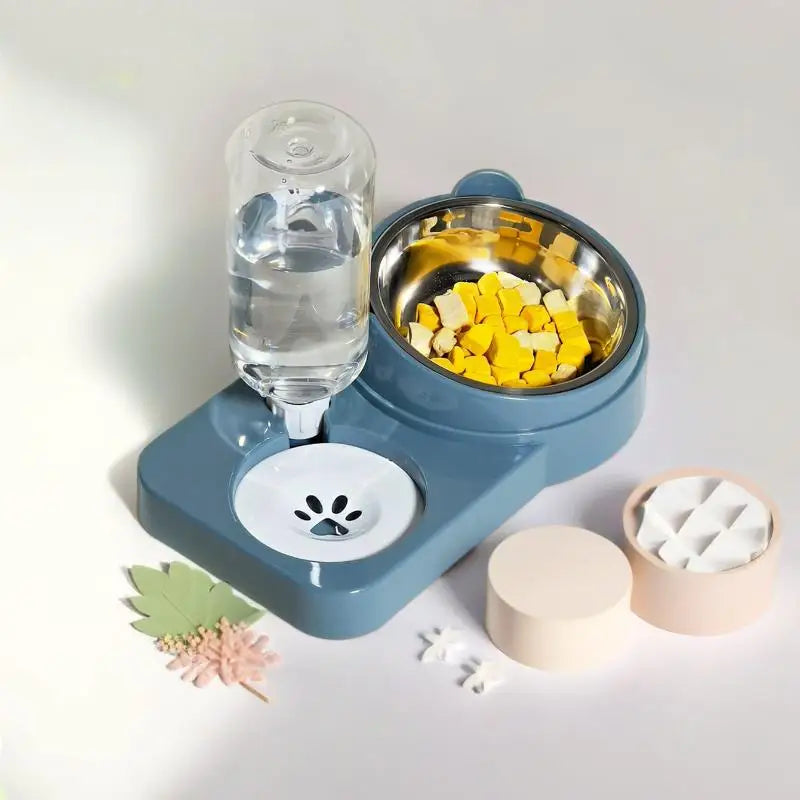 Convenient Pet Double Bowl Feeder Anti-Spill Practical for Home Use Vue Blue