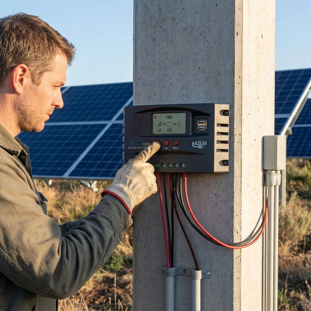 MPPT Solar Charge Controller 12V/24V LCD Dual USB & Timer Solar Charge Controller Vue