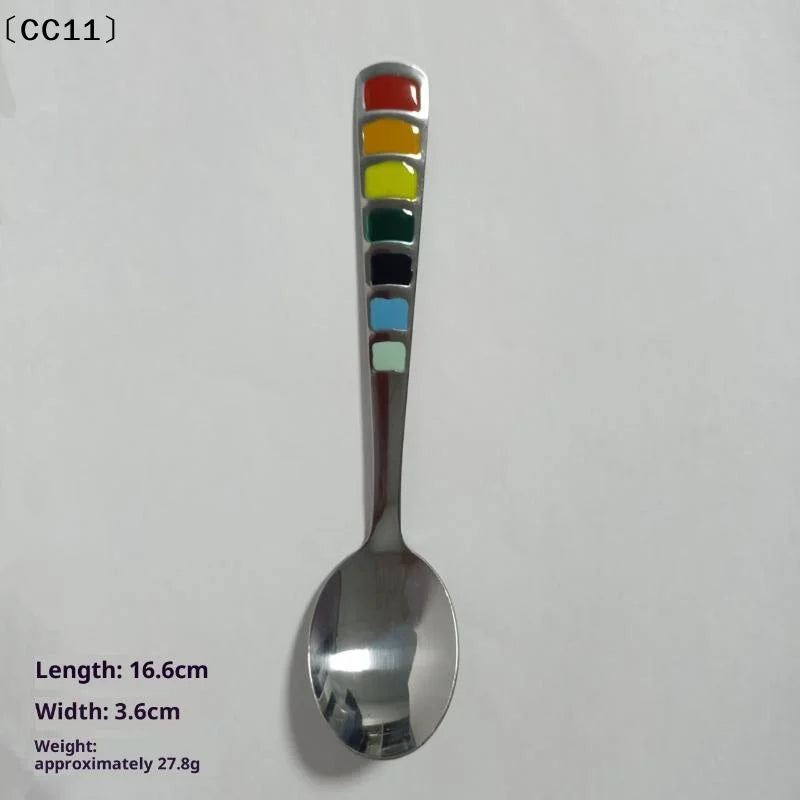 2Pcs Macaron-Colored Stainless Steel Dessert Spoons High-Aesthetic Colorful Enamel Spoons For Home Kids Picnics & Bento〔CC11〕 Vue