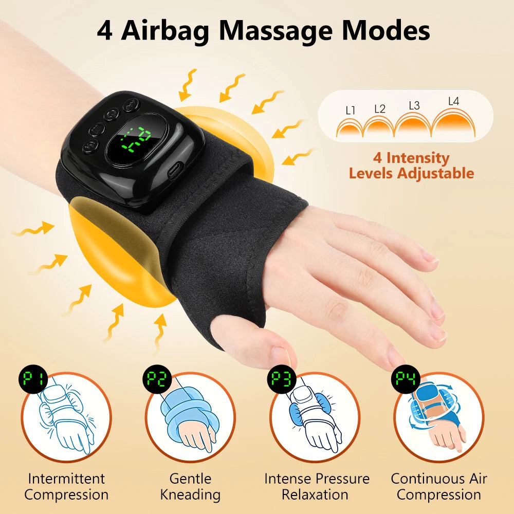 Cordless Heated Hand & Wrist Massager – Air Compression, 4 Modes Hand Massager Device Vue