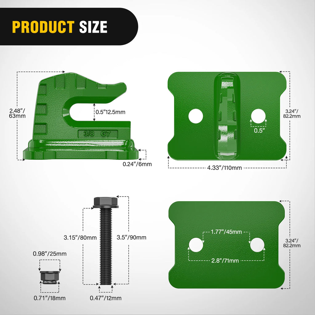 Nilight 2PCS Tractor Bucket Grab Hook 3/8'' Heavy Duty Drop Forged Steel Bolt On Zinc-Coated Cast Tow Max 15000 LBS Green Vue
