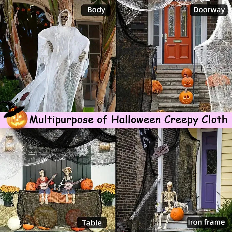 1-9PCS Coarse Gauze Mesh Fabric Poly Cotton Large Grid for Halloween Ghost Party DIY Decor Haunted House Drape Vue