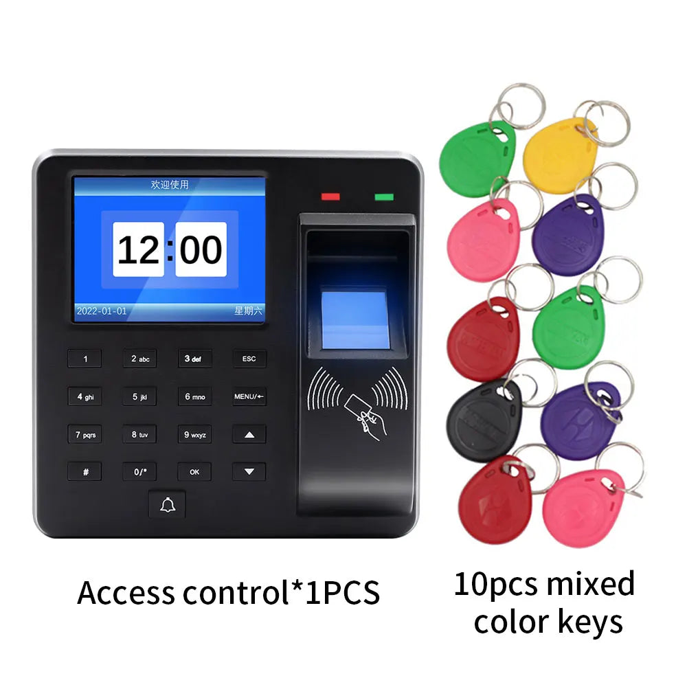 Access Control Time Attendance Machine Fingerprint Recognition/Password/125Khz RFID Card Time Clock Employee Check-in Recorder Vue M10H-10Mkey