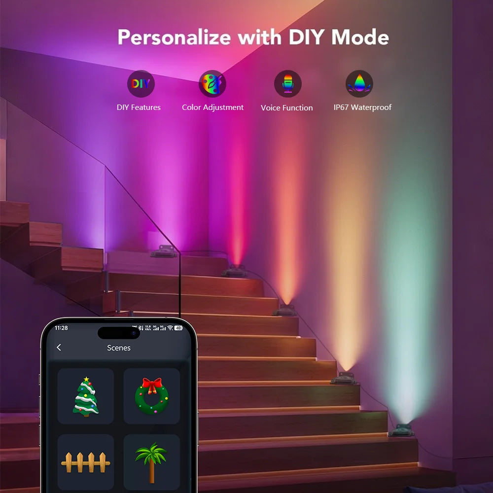 Smart RGBIC LED Eave Lights 100FT Permanent Outdoor Waterproof Dimmable With Alexa Google for Holiday Party Home Decor Lights Vue